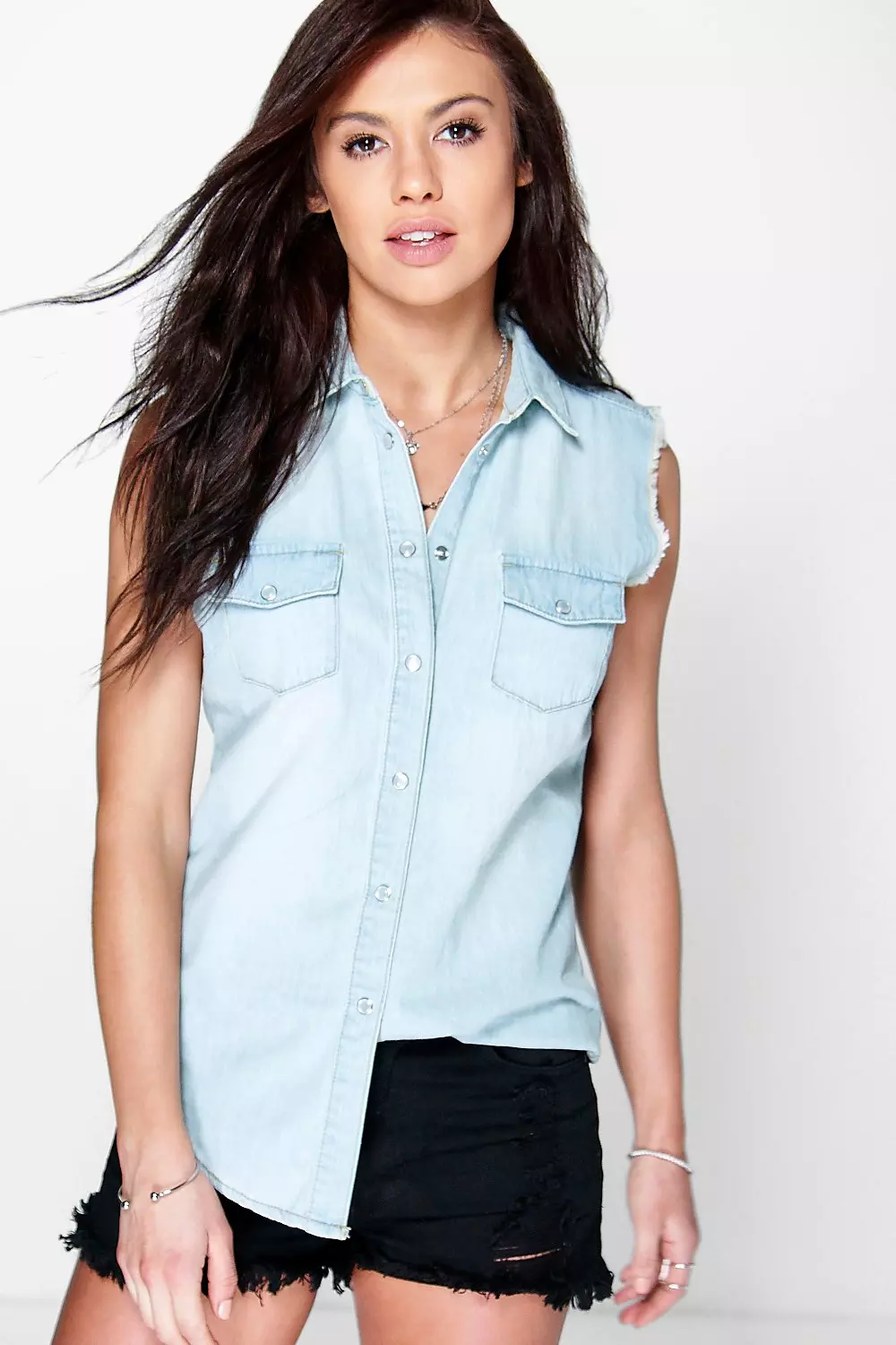 Ladies sleeveless denim sales shirt