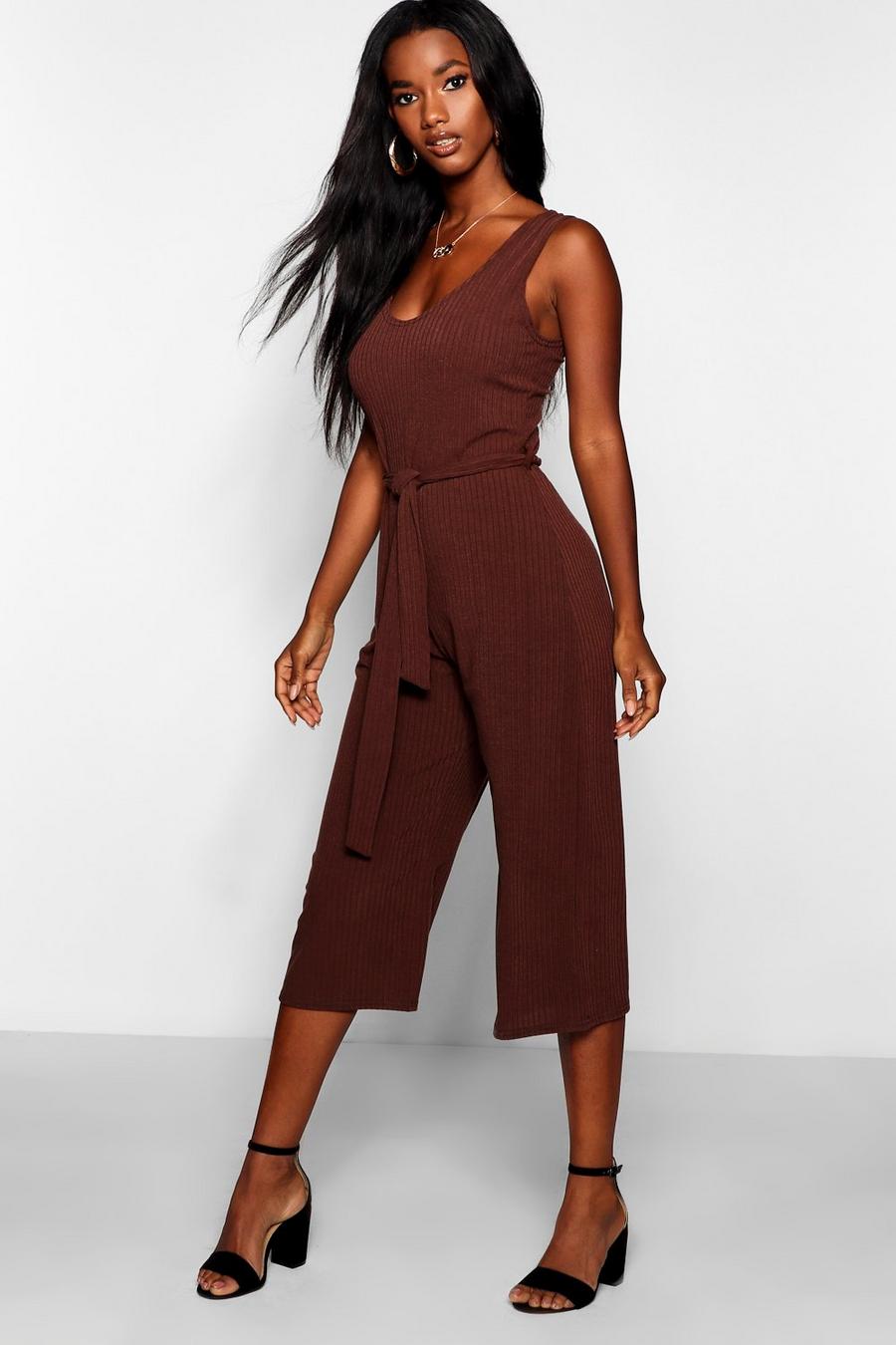 Chocolate Ribbad jumpsuit i culottemodell image number 1