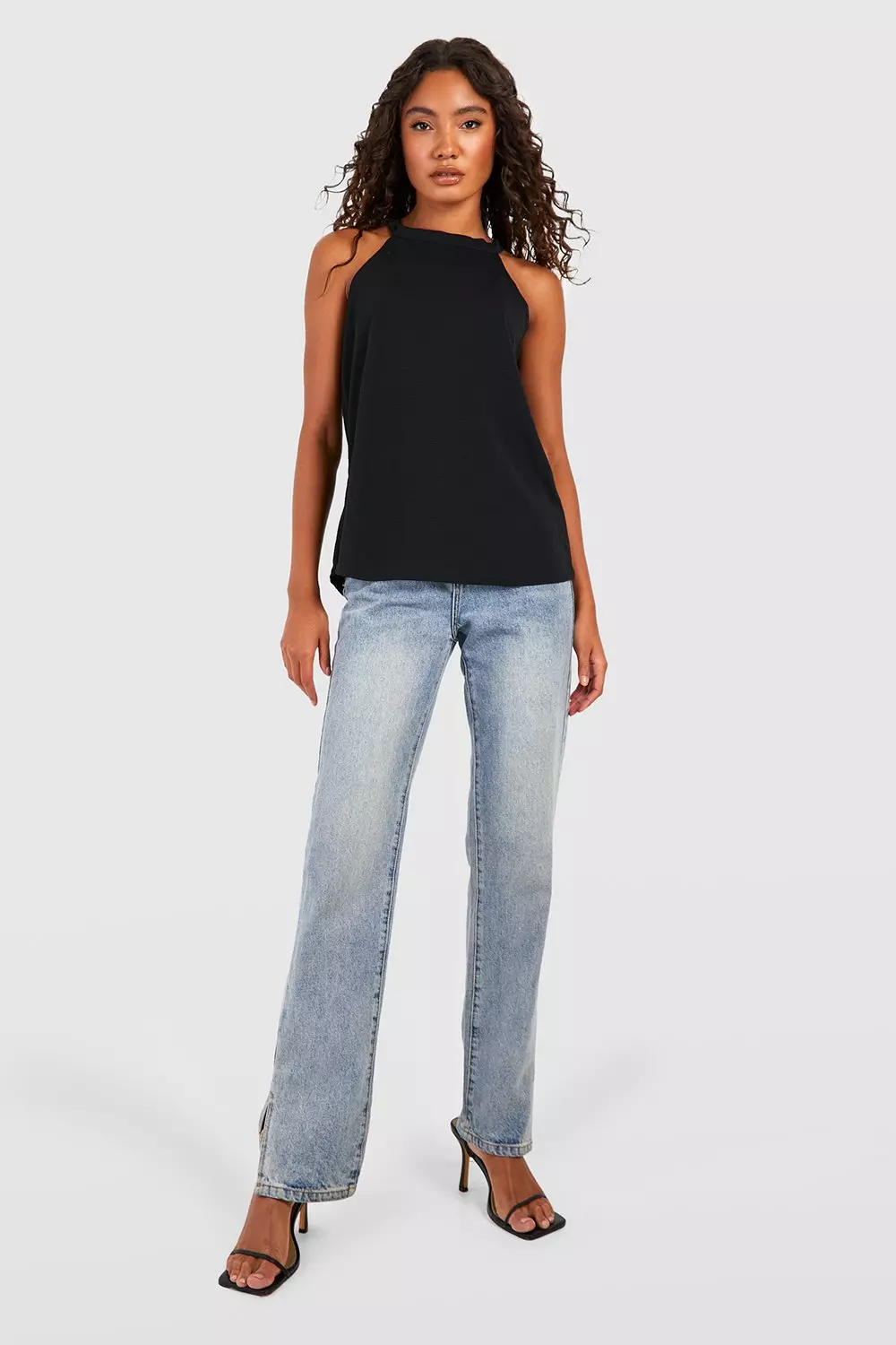 Spaghetti strap straight neck top hotsell