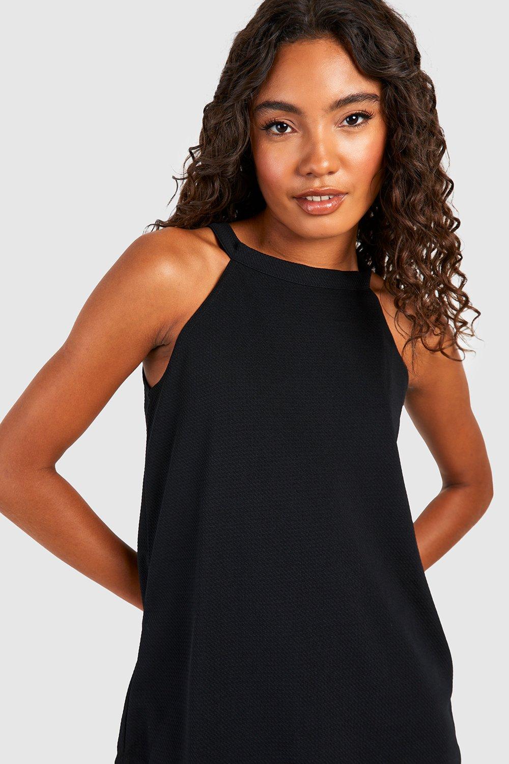 Women's Black Tall High Neck Spaghetti Strap Top