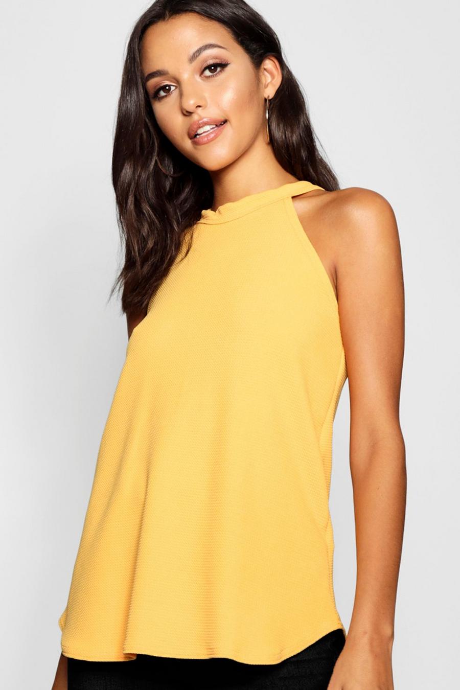 Mustard Tall High Neck Spaghetti Strap Top image number 1