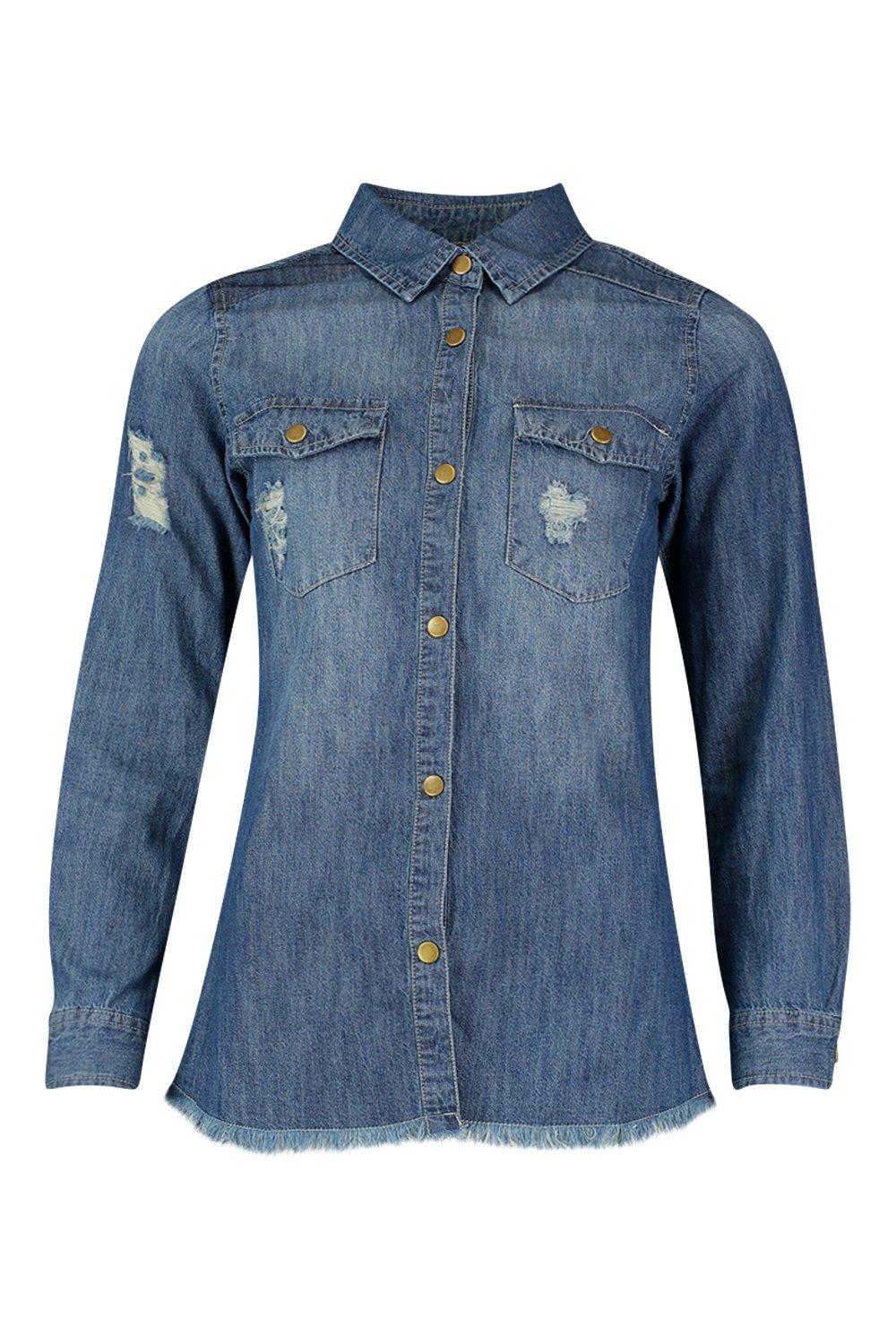 distressed denim shirt womens