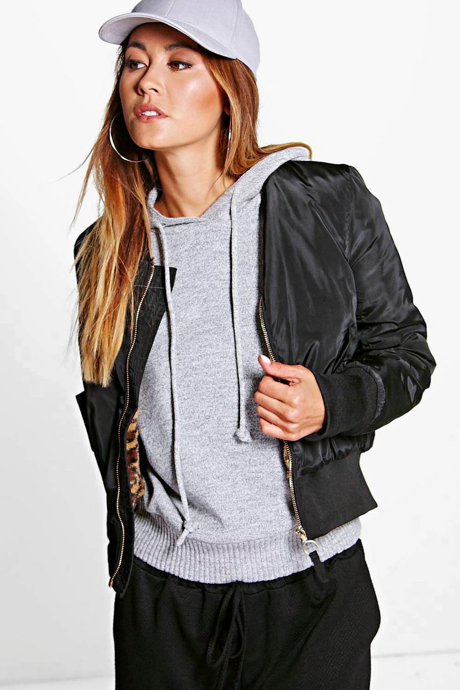 Black Maisy Faux Fur Lined Bomber Jacket