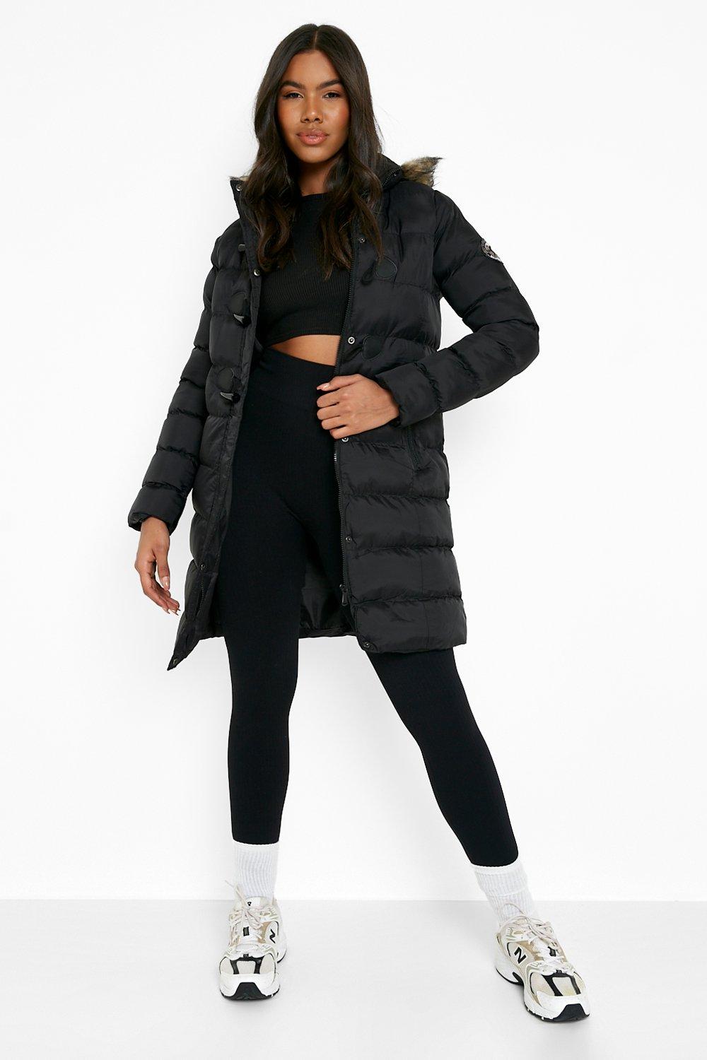 Boohoo Faux Fur Hood Longline Parka Coat in Black Womens Clothing Coats Parka coats 
