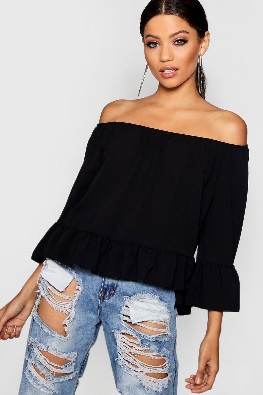 Woven Off The Shoulder Frill Sleeve Top image number 1