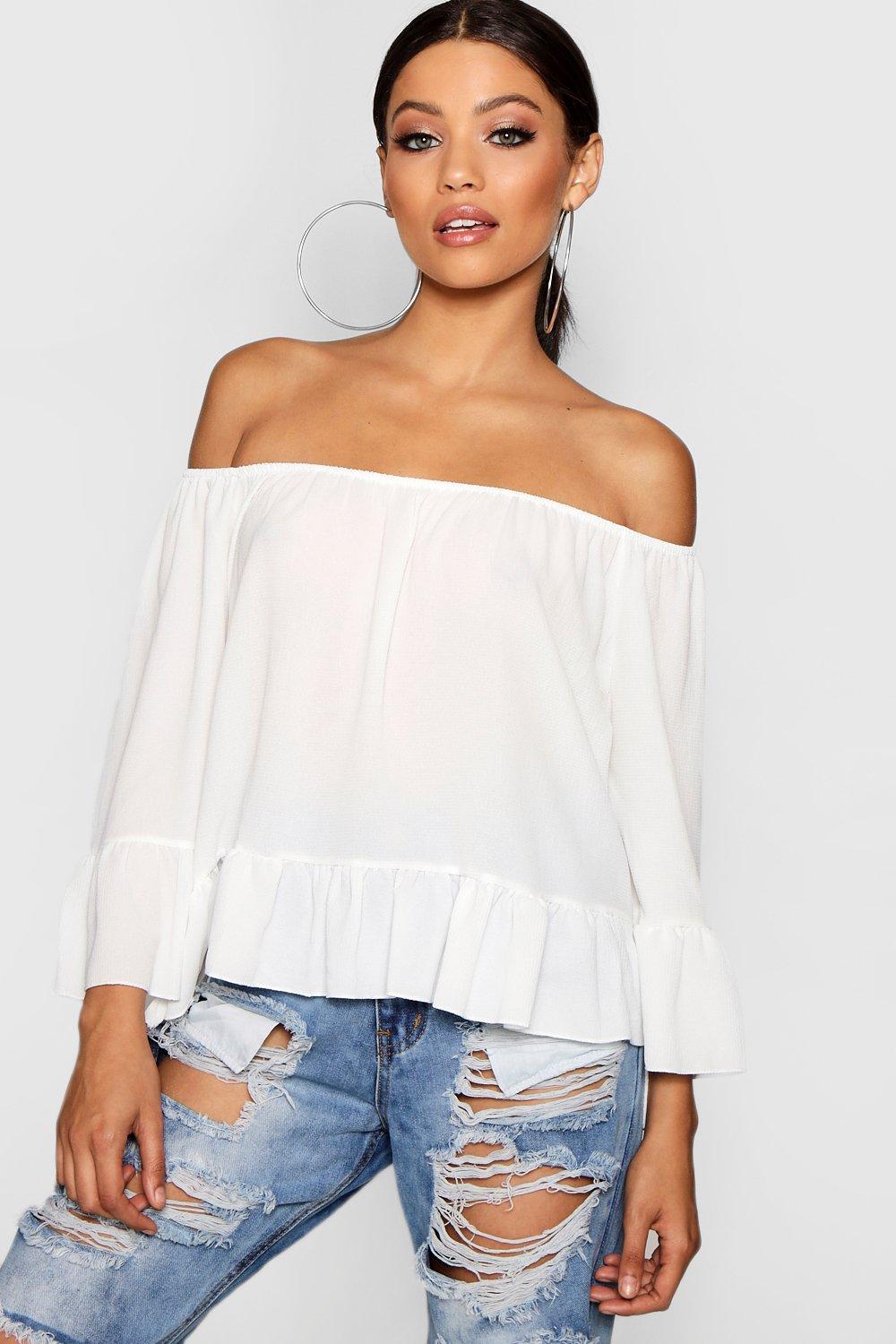 Women's Woven Off The Shoulder Frill Sleeve Top | Boohoo UK