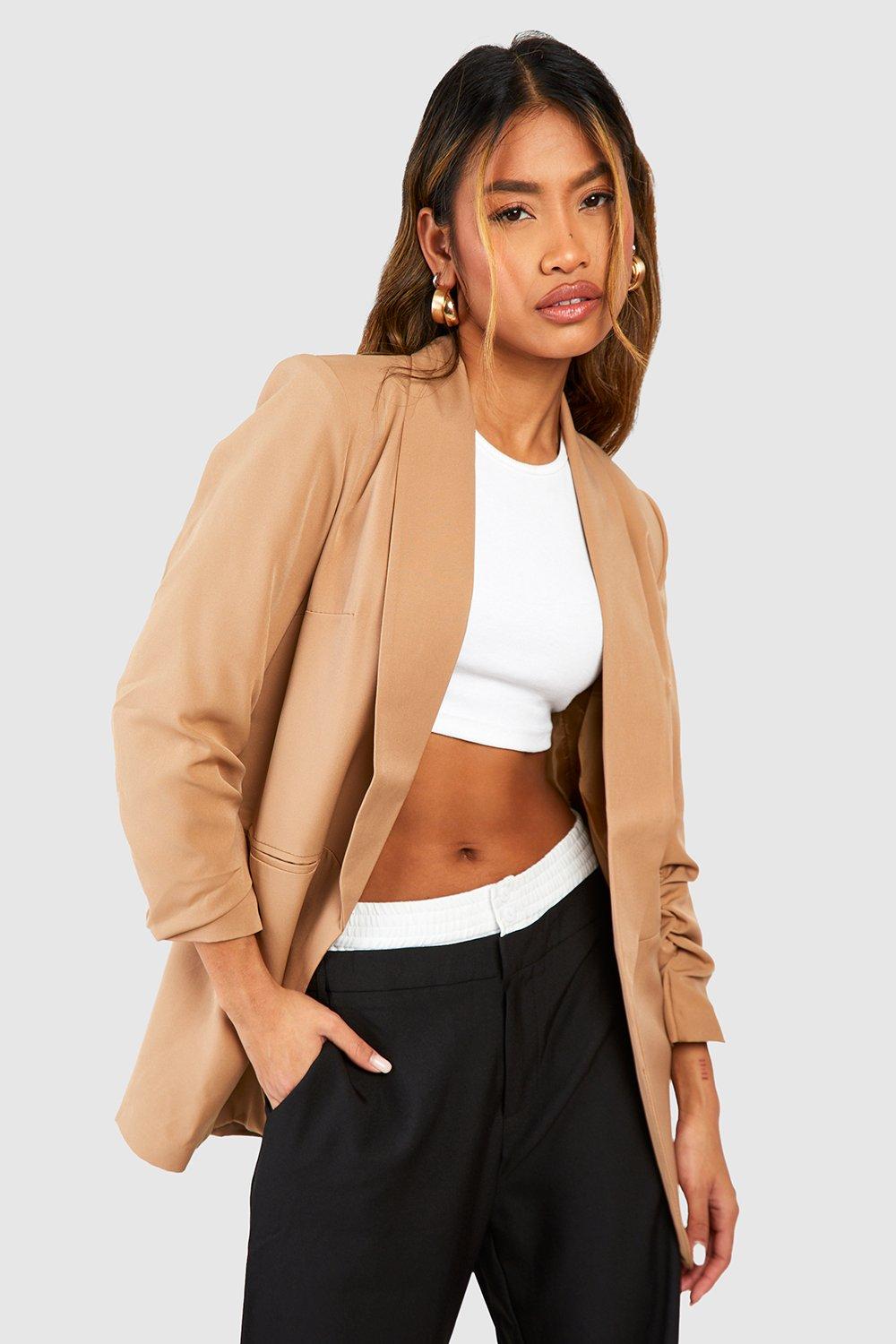 boohoo ruched sleeve blazer