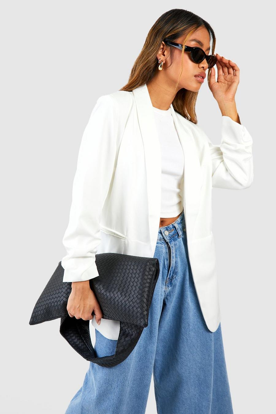 White Ruched Sleeve Blazer image number 1