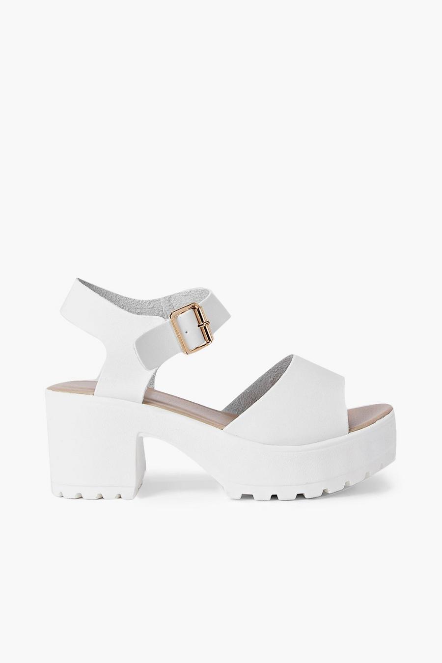 White vit Tvådelade sandaletter med räfflad sula och peep-toe image number 1