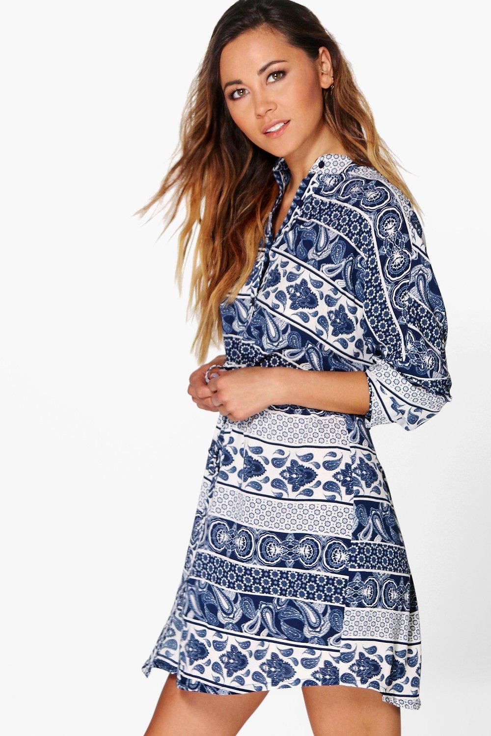 boohoo paisley shirt dress