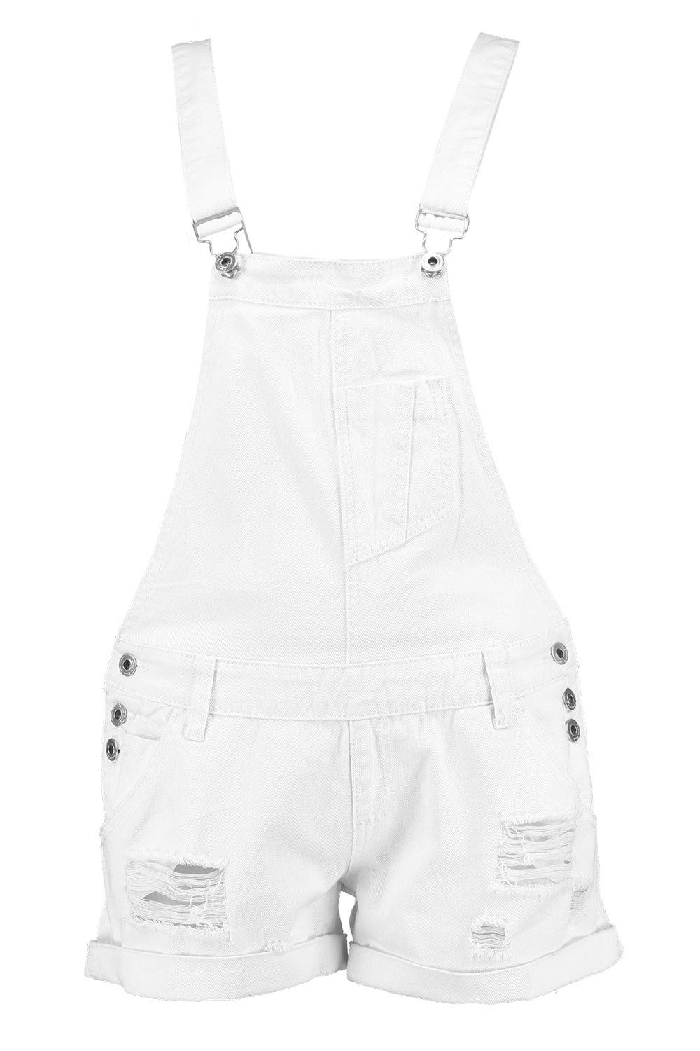 white dungaree shorts