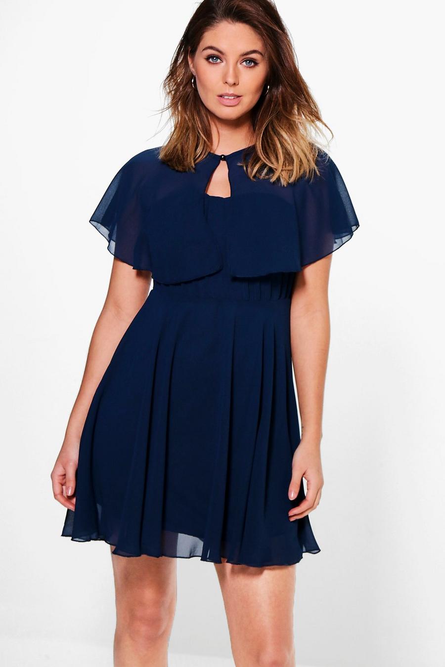Chiffon Bandeau Skater Dress With Cape image number 1