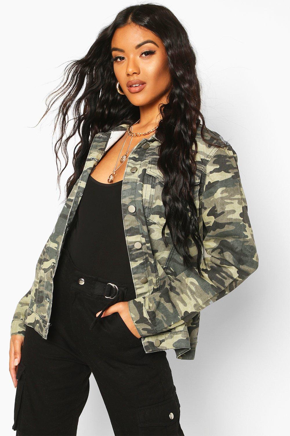 Oversized Camo Denim Jacket | boohoo