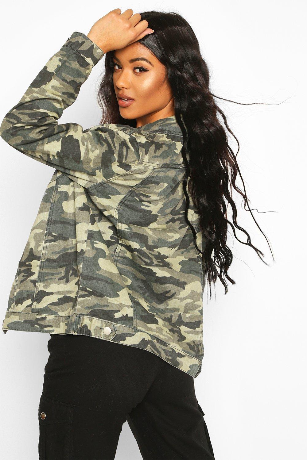 Camouflage oversized 2024 denim jacket