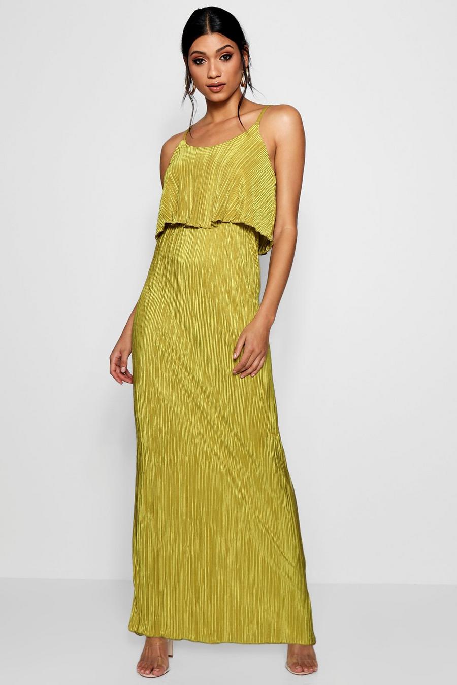 Double Layer Crinkle Maxi Dress, Olive image number 1