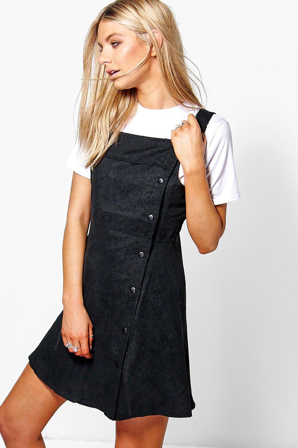 black mini pinafore dress