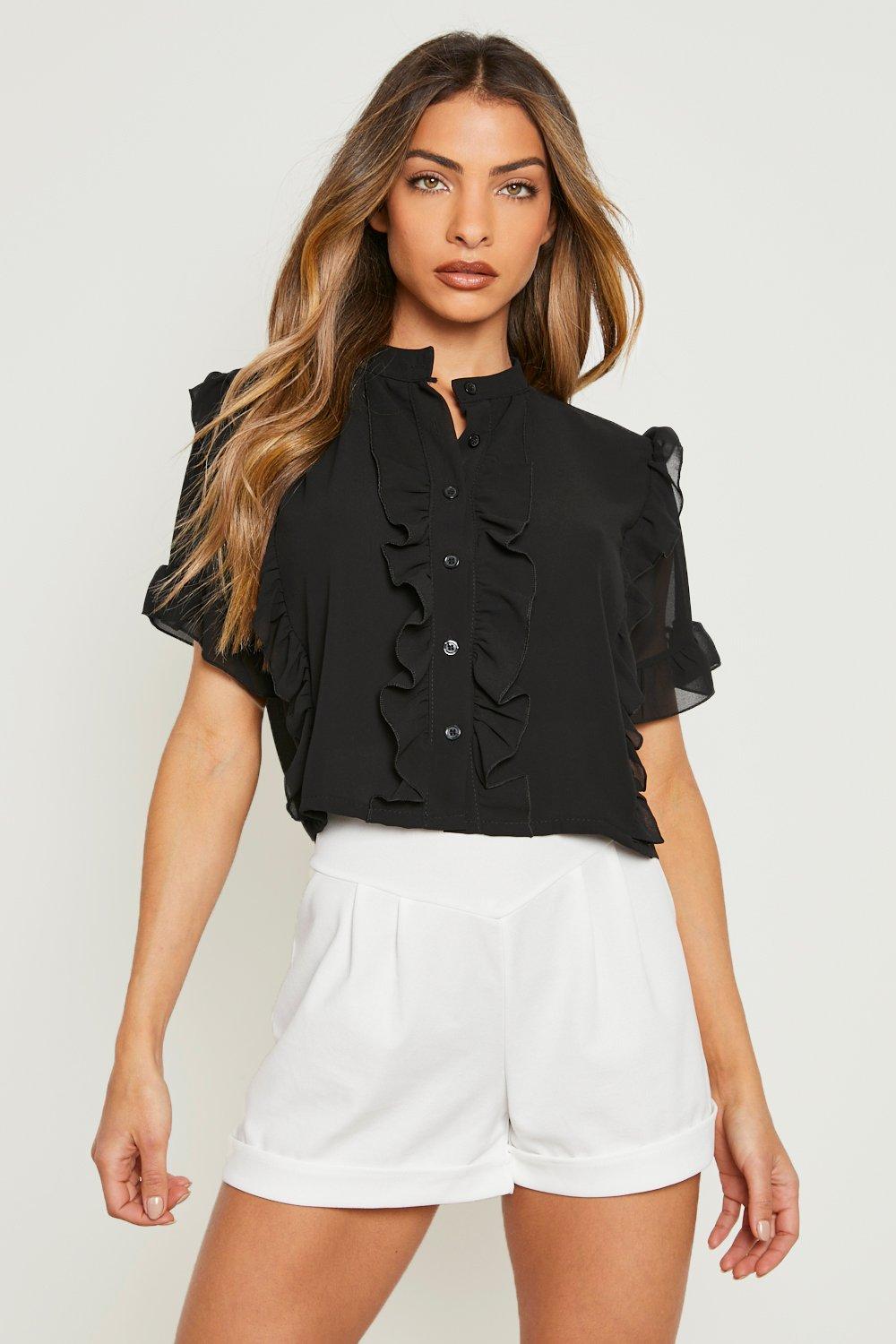 Mode Blouses Ruche blouses GinaTricot Ruche blouse zwart elegant 