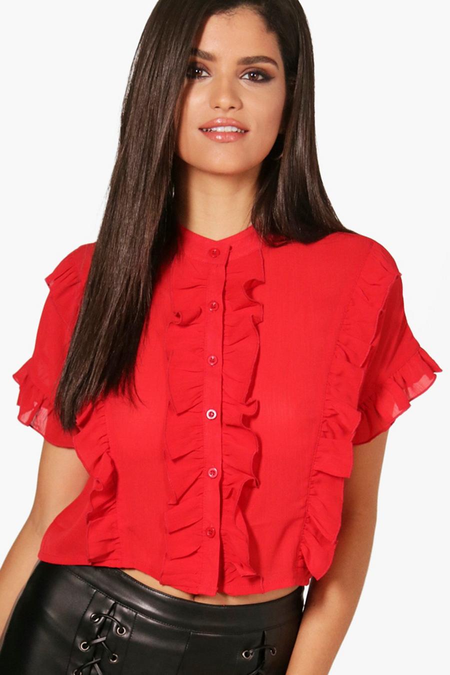 אדום חולצת קפלים עם שרוולים קצרים image number 1