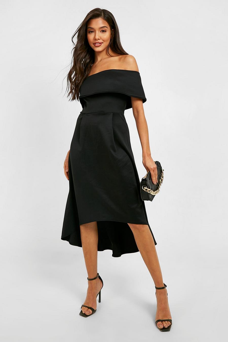 Black Off shoulder-klänning med ojämn kant image number 1