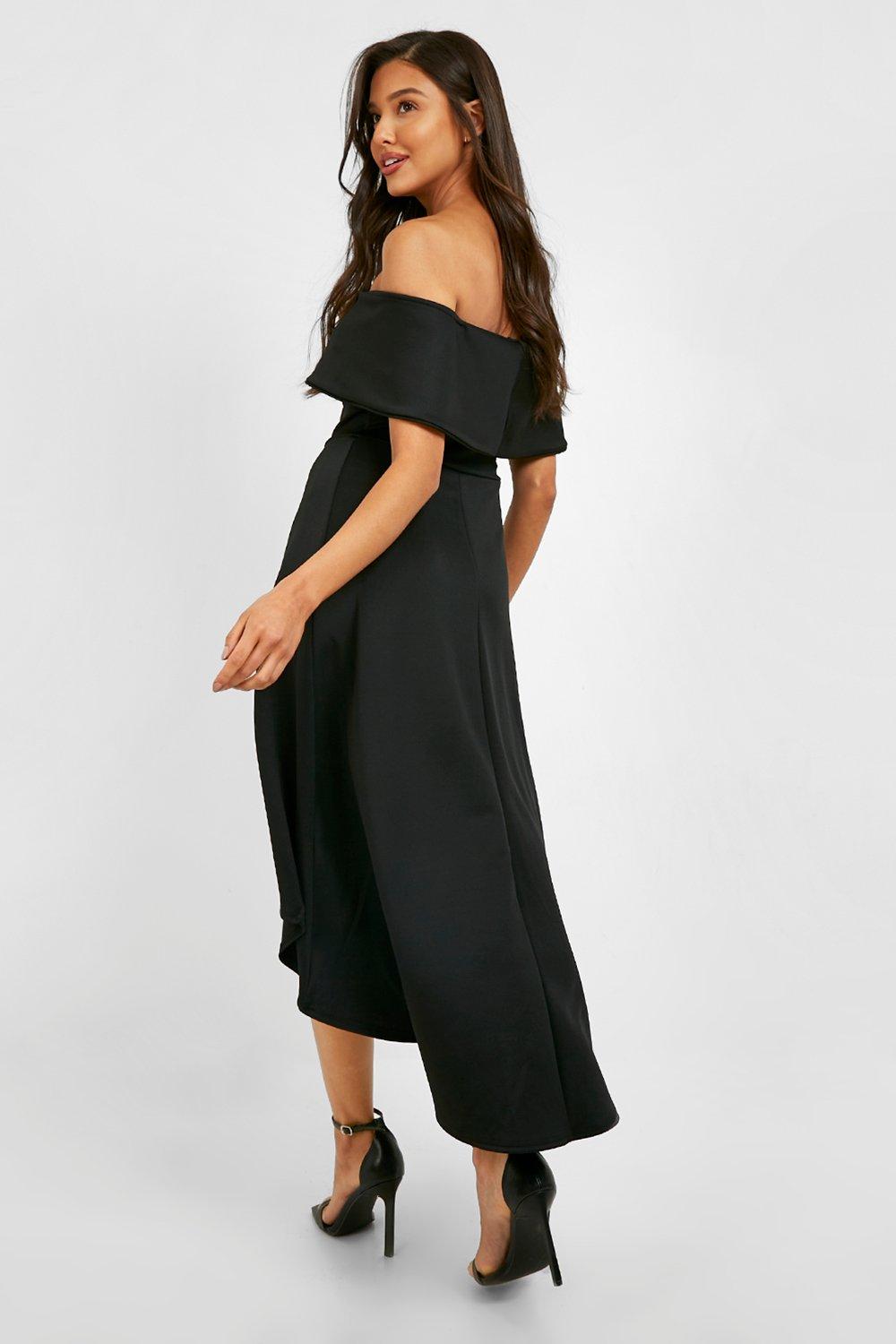 Off The Shoulder Dip Hem Skater Dress