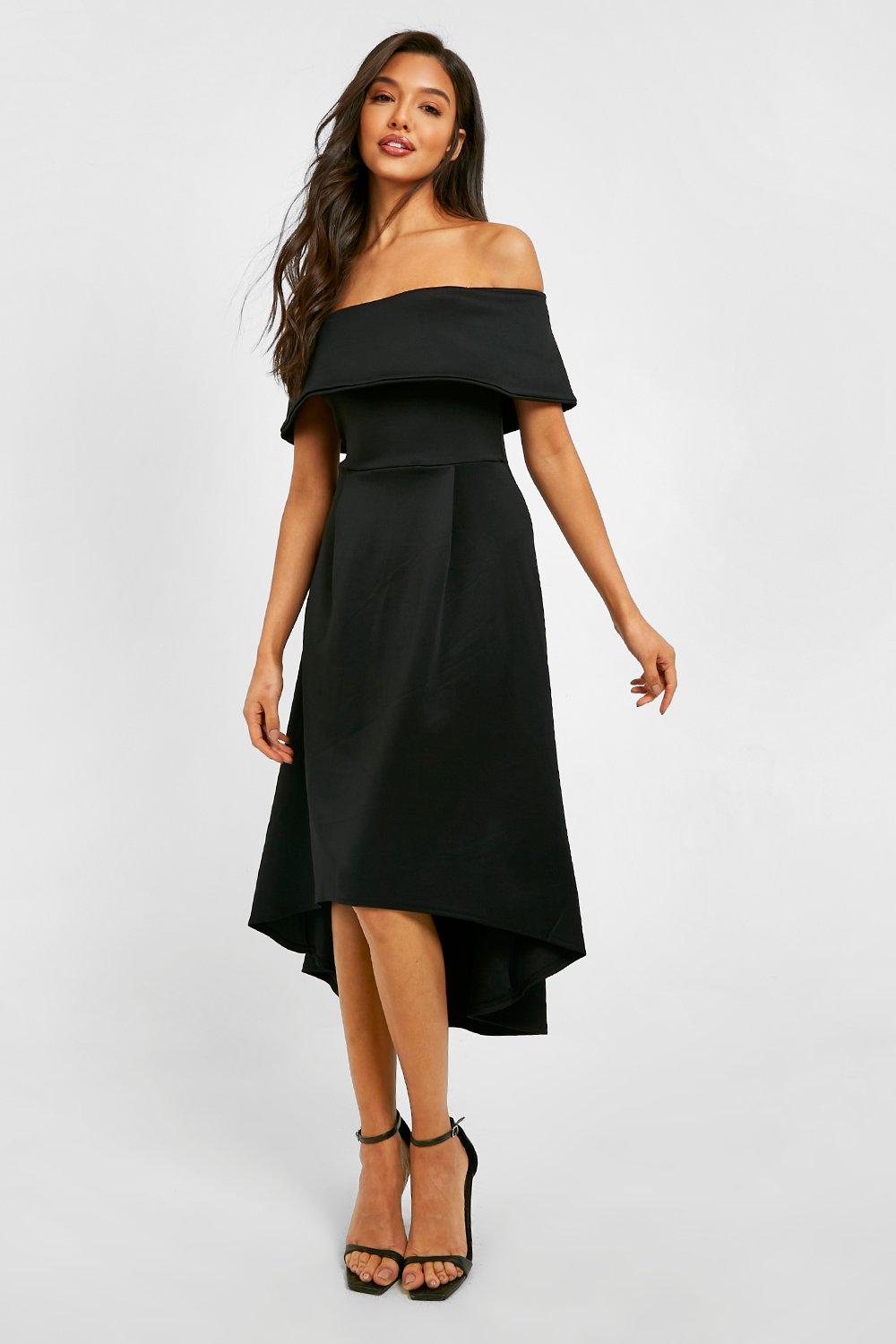 Boohoo black off outlet shoulder dress