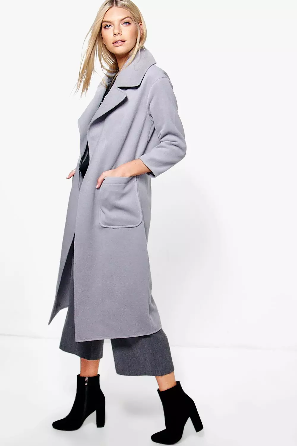 Grey Amelie Oversized Collar Wool Look Robe Coat alternative image