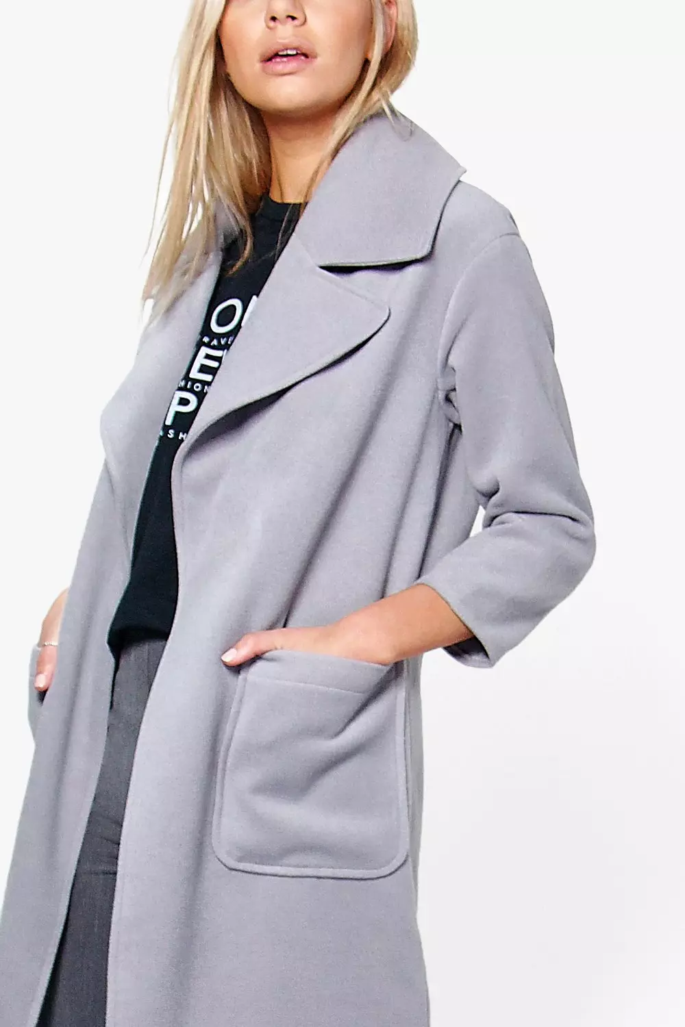Grey Amelie Oversized Collar Wool Look Robe Coat alternative image