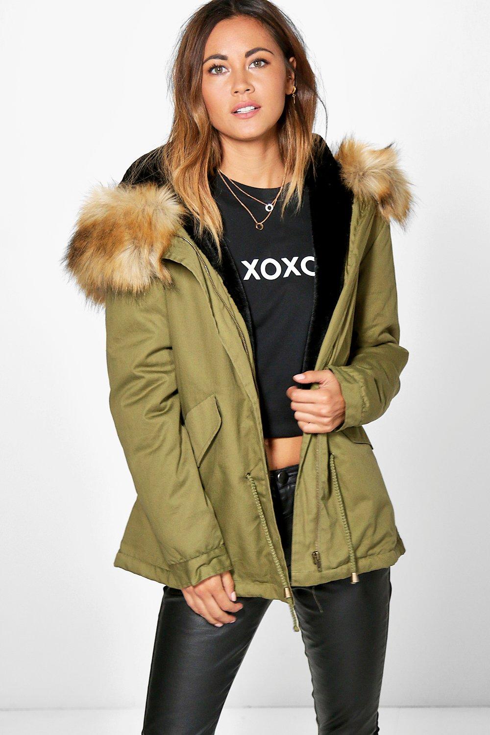 faux fur lined hooded parka