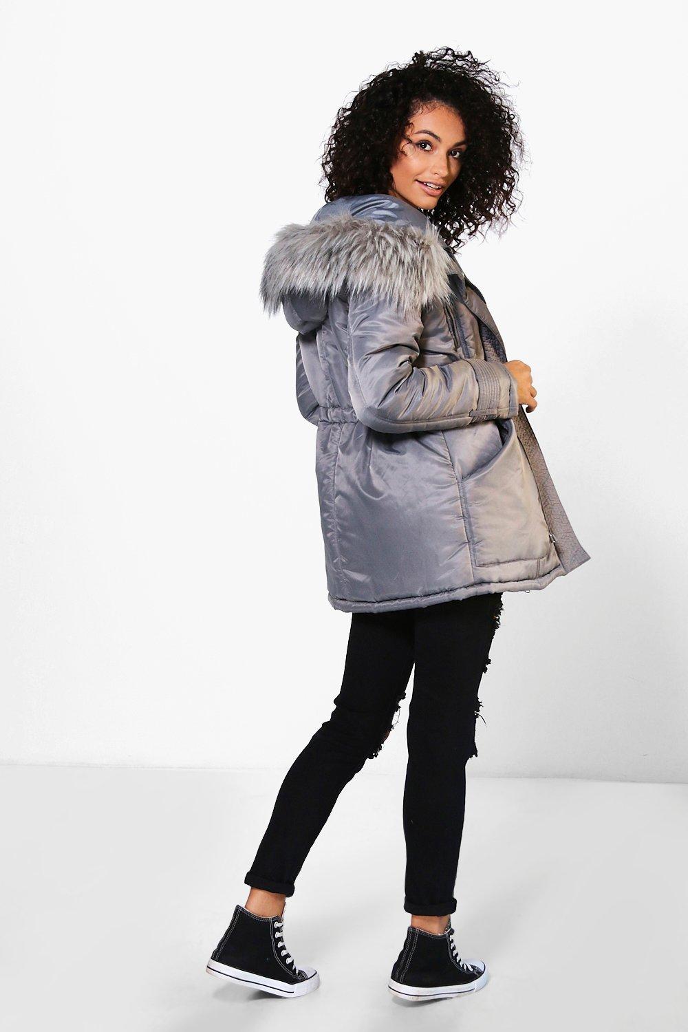 Lily Luxe Padded Coat With Faux Fur Hood