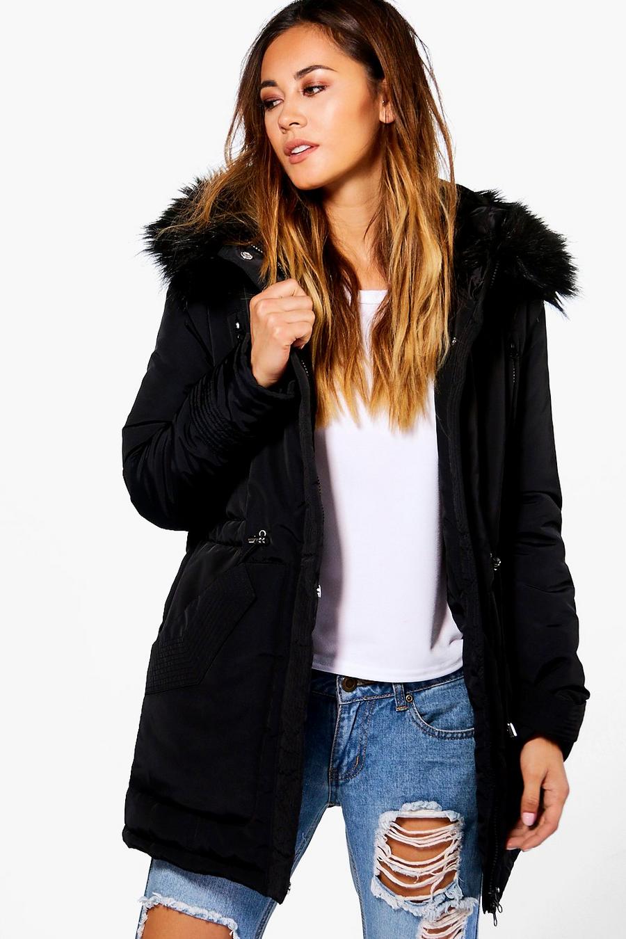 Olivia Luxe Padded Coat With Faux Fur Hood | boohoo