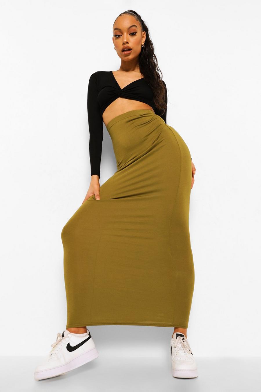 Dark olive Basic Jersey Maxi Skirt image number 1