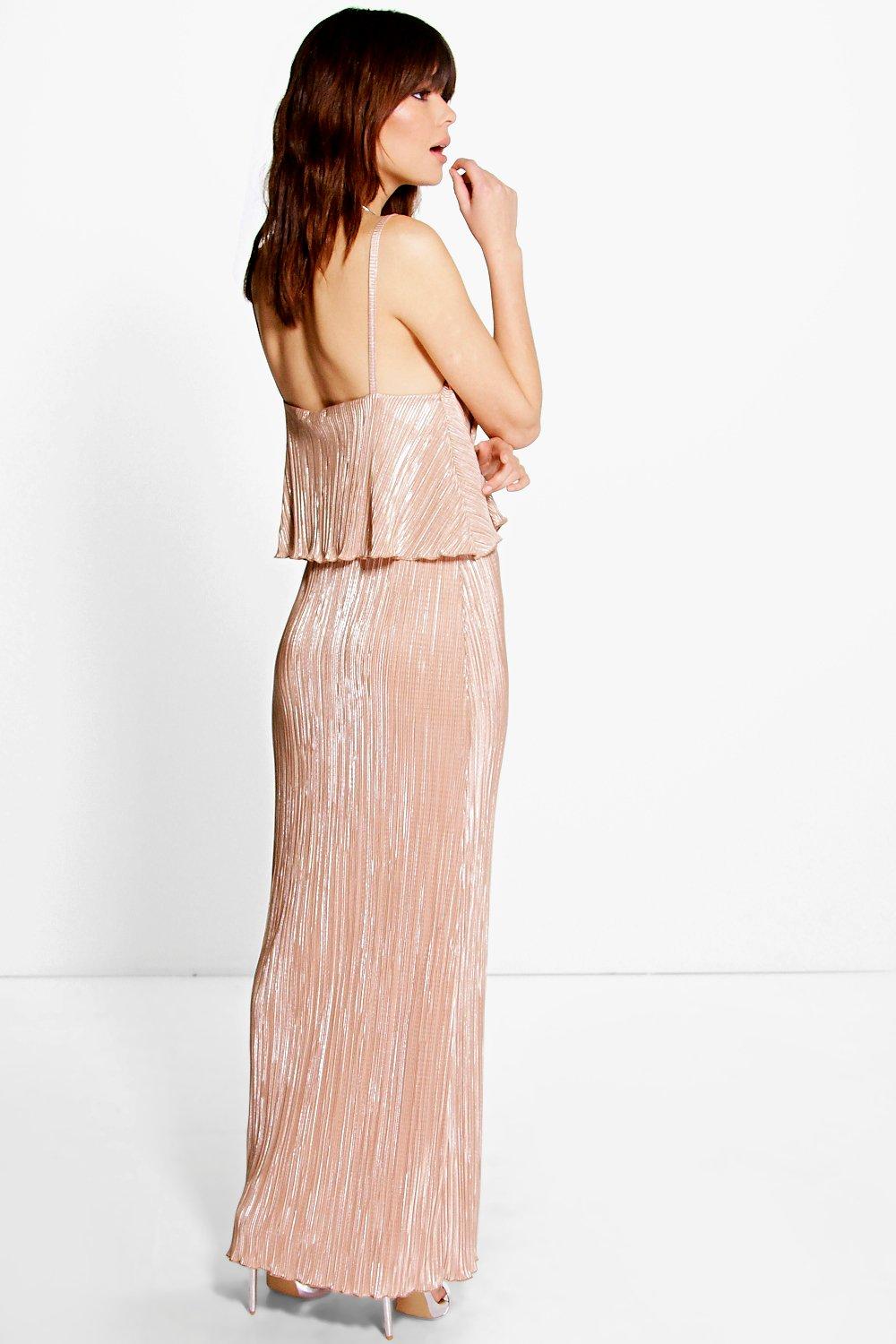 Metallic Pleated Maxi Dress
