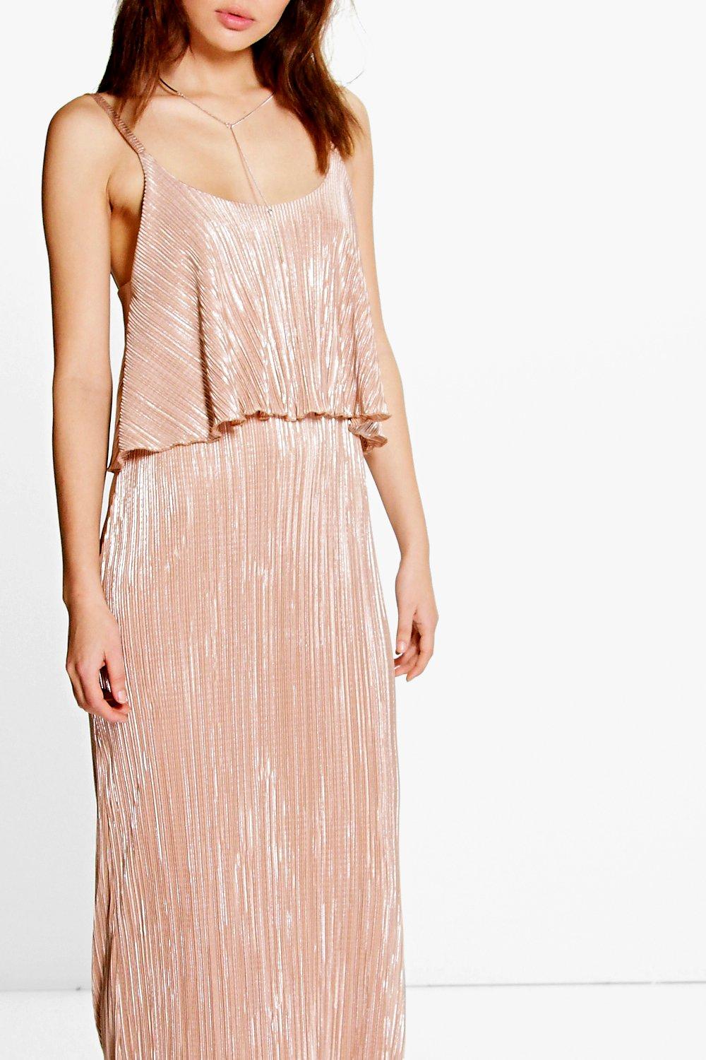 Metallic pleated hot sale maxi dress