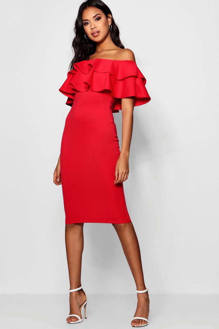Off The Shoulder Layered Frill Detail Midi Dress image number 1