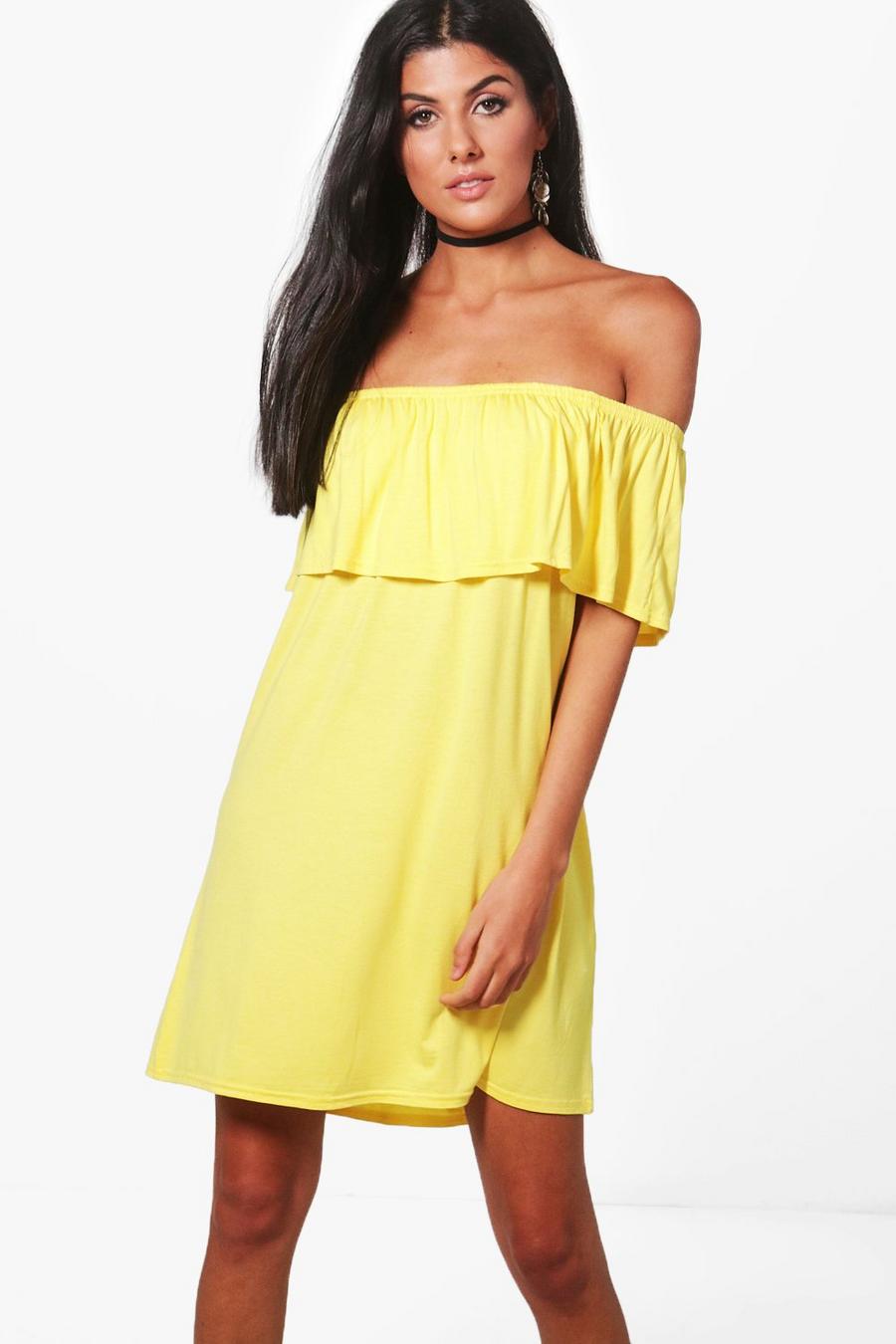 Yellow Off The Shoulder Swing Dress image number 1