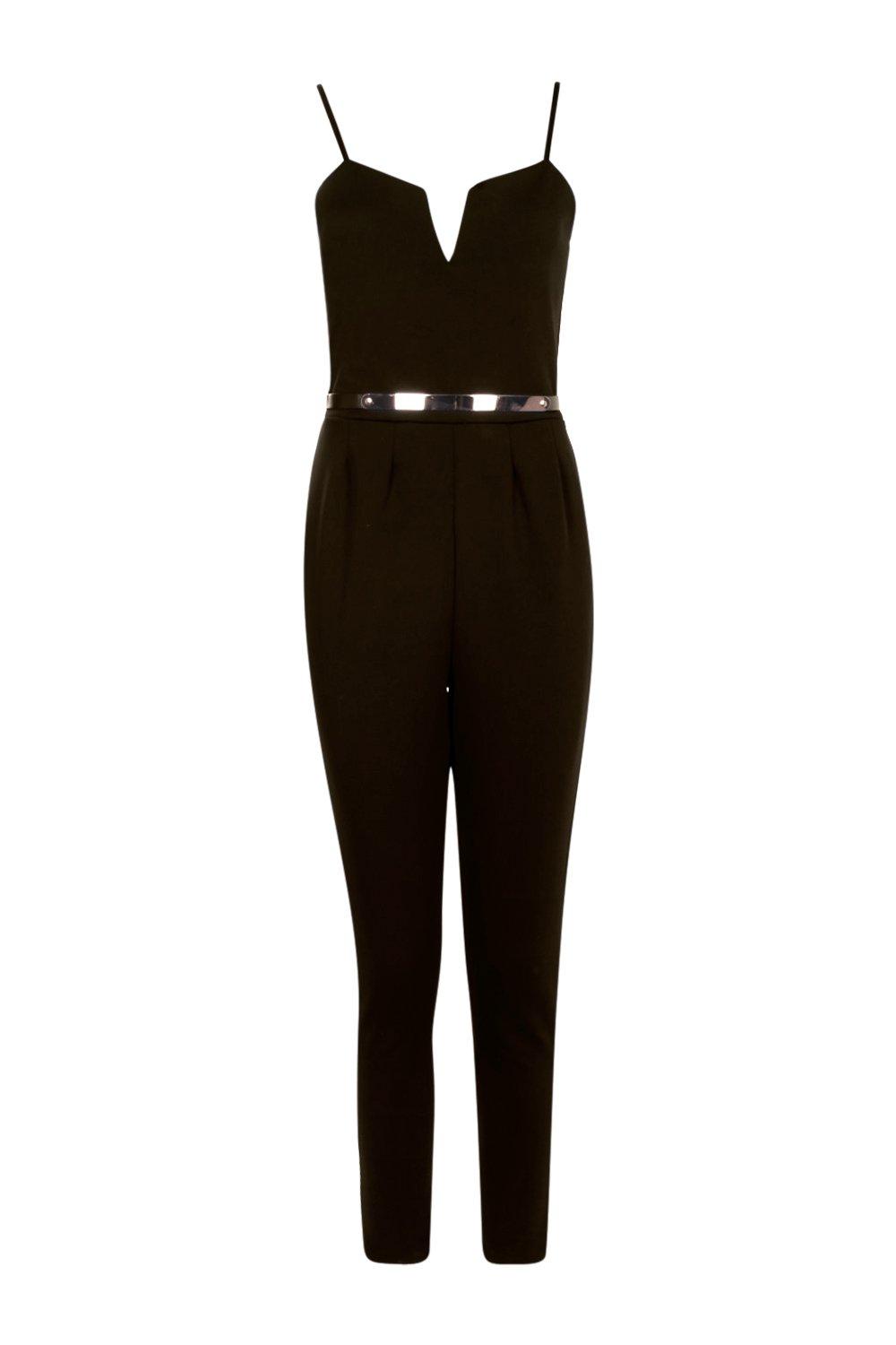 Plunge cheap belted jumpsuit