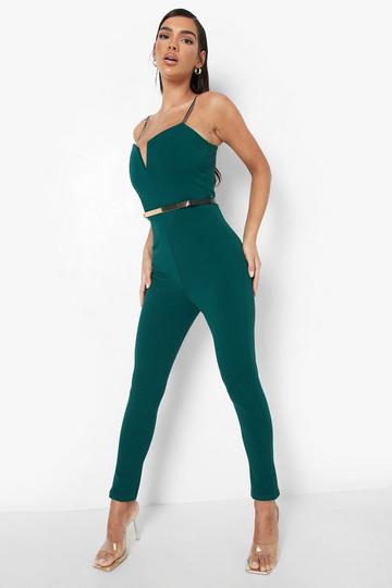 Plunge Belted Jumpsuit green