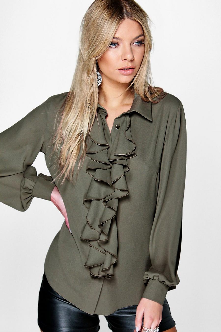 Olive Ruffle Detail Blouse image number 1