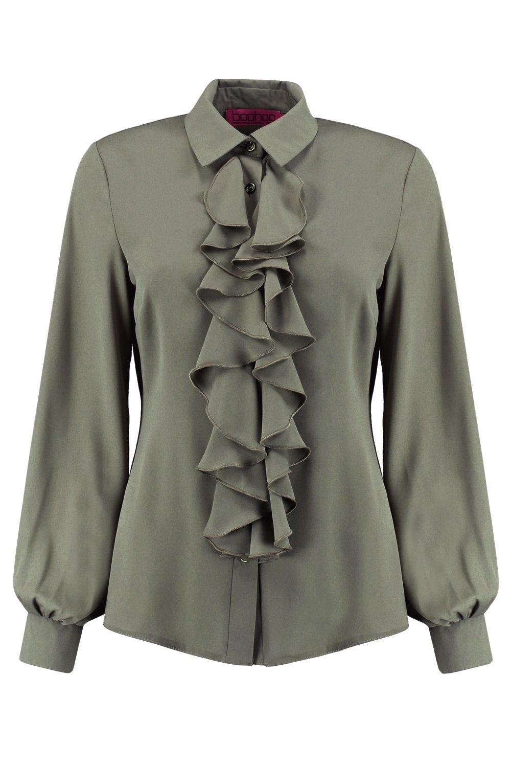 Ruffle hot sale blouse boohoo