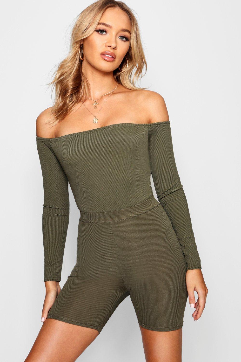 Ribbed off the shoulder bodysuit hot sale