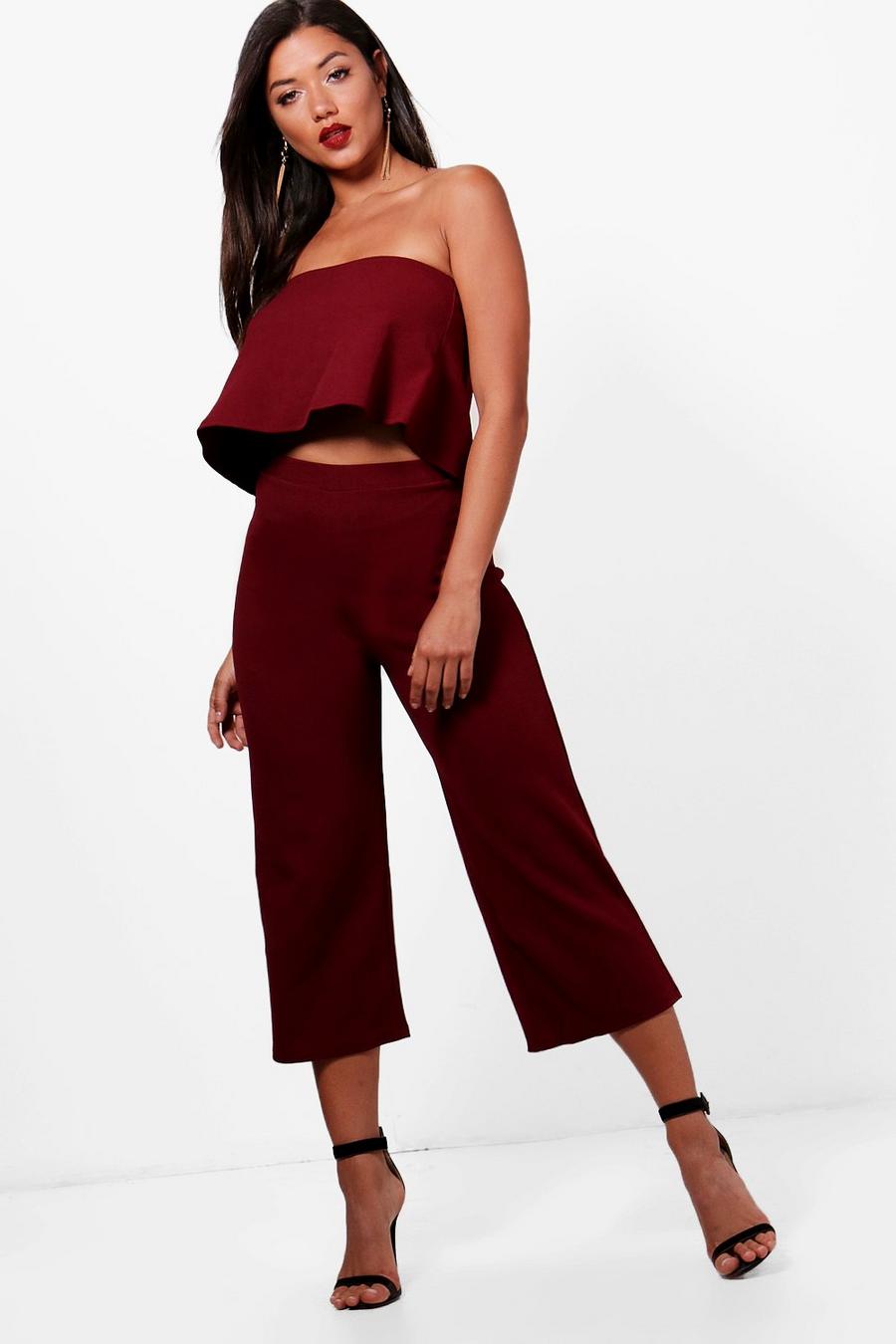 Berry Bandeau Top And Culottes Co-Ord Set image number 1