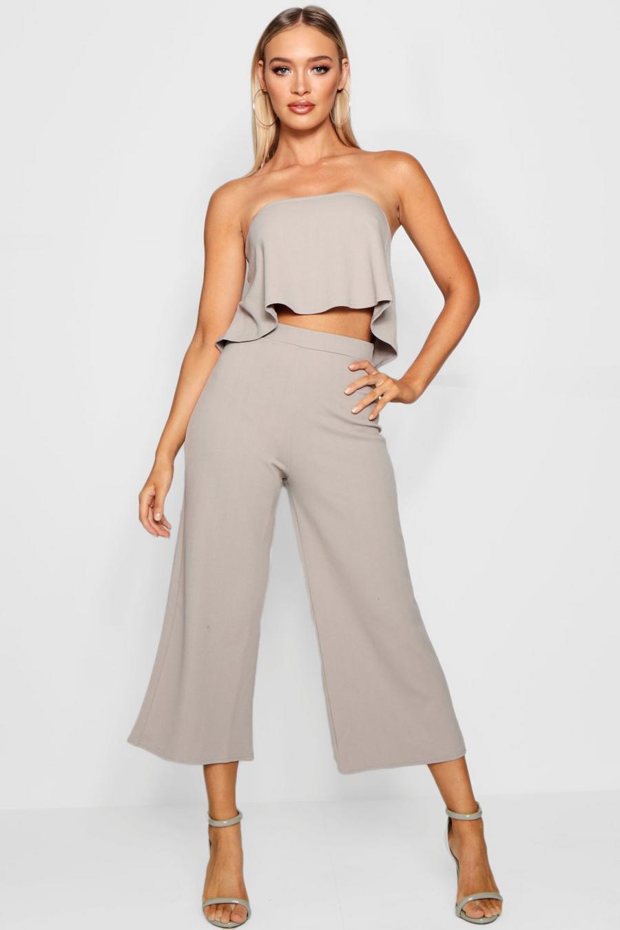 Grey Tube Top And Culottes Two-Piece Set