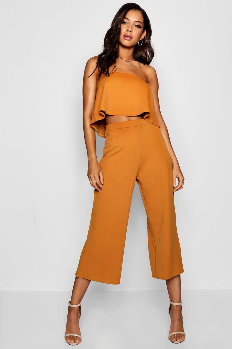 Mustard Bandeau Top And Culottes Co-Ord Set image number 1