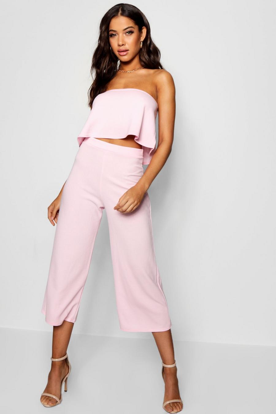 Soft pink Bandeau Top And Culottes Co-Ord Set image number 1