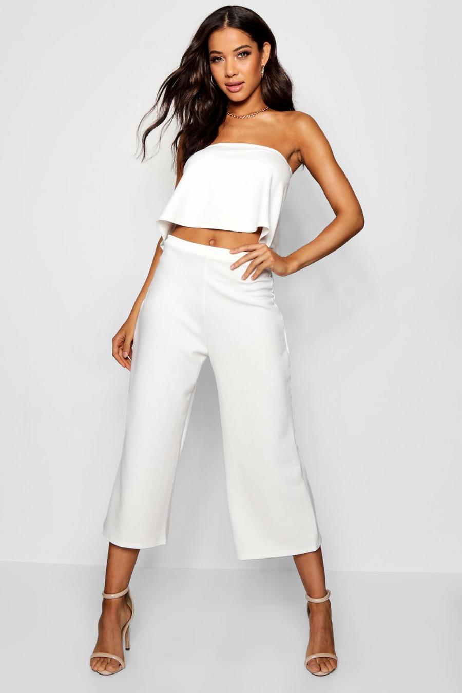 White Bandeau Top And Culottes Co-Ord Set image number 1