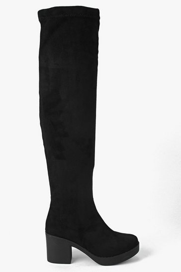 Block Heel Over The Knee Boots | Boohoo UK