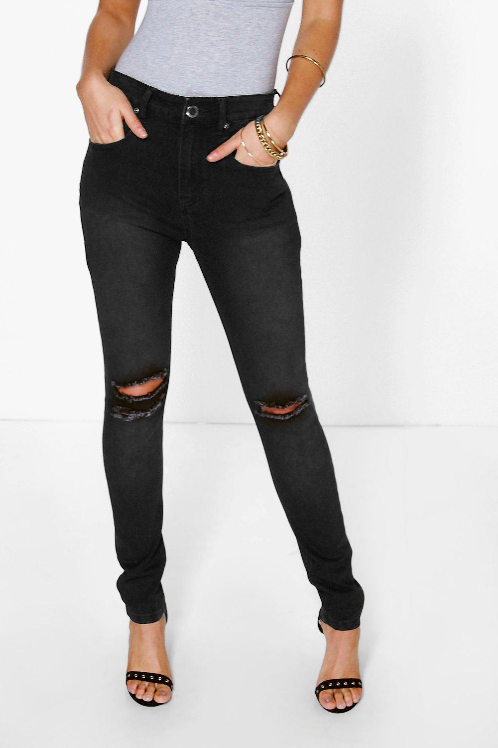 black skinny jeans with slits in knees