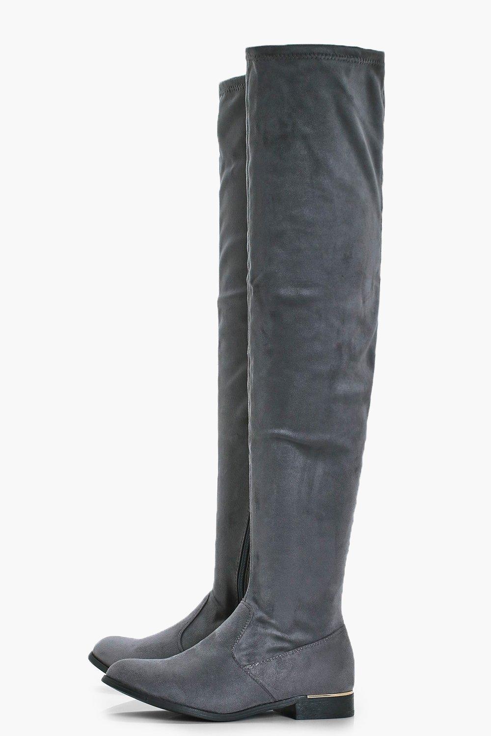 grey thigh high boots flat