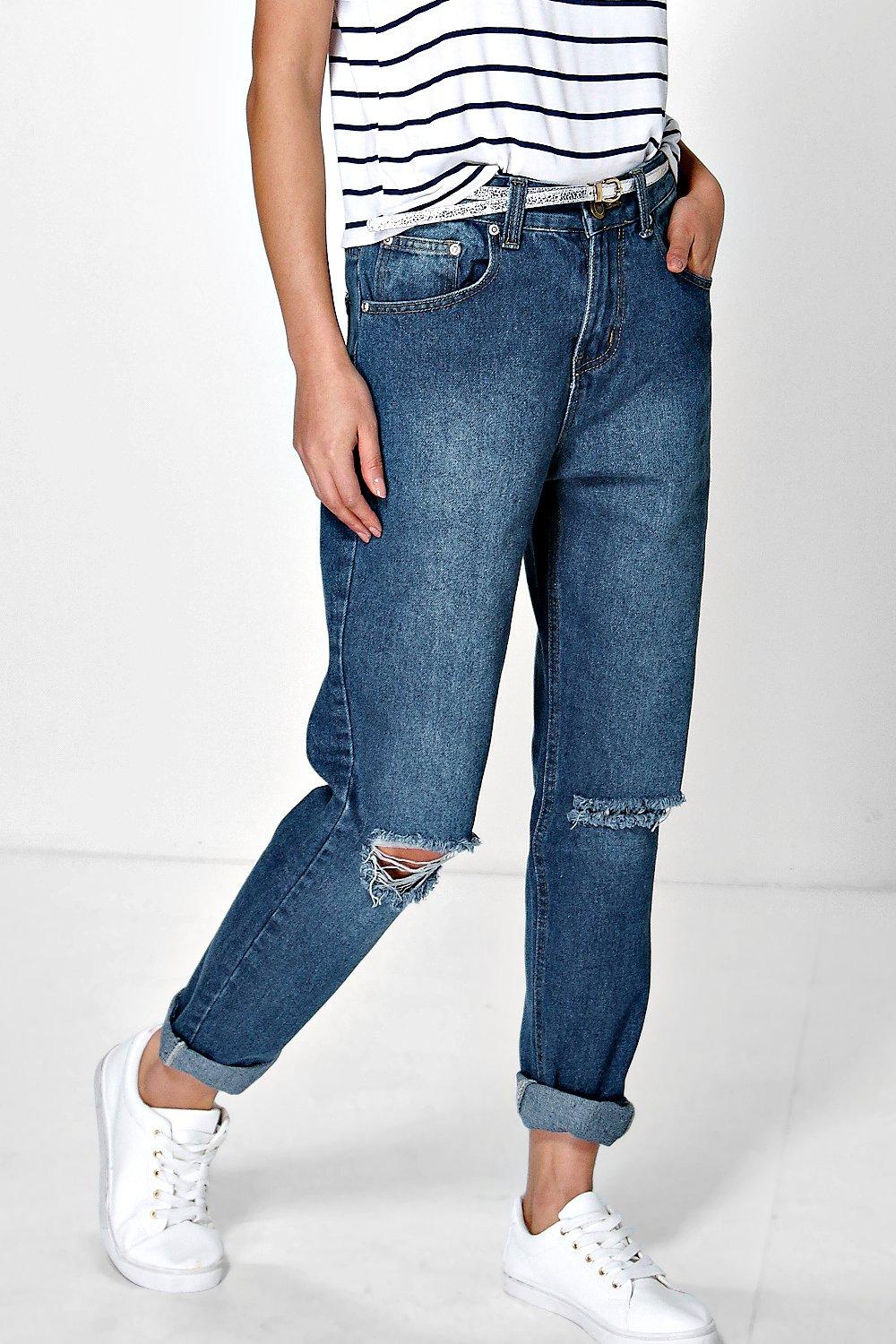 dark wash distressed boyfriend jeans