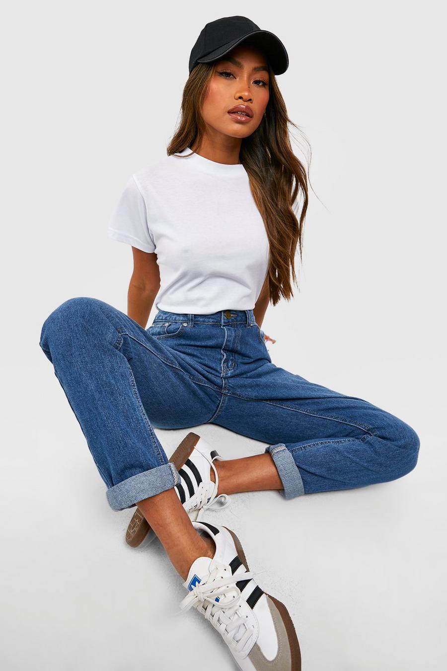 Blauw bleu High Rise Mid Wash Mom Jeans image number 1